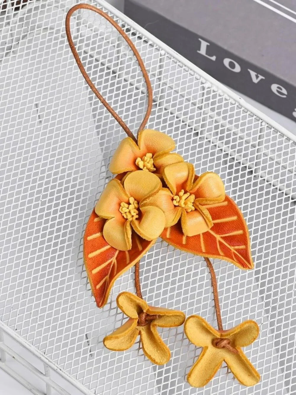 Handcrafted Leather Flower Bag Charm | Stylish Accessory for Women’s Bags
